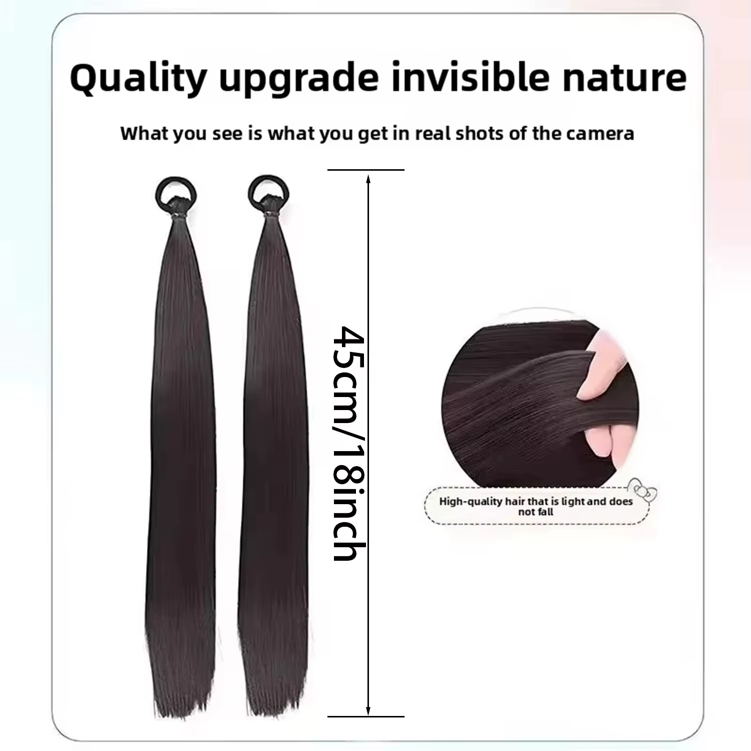 Paquet de 2 extensions de queue de cheval noires synthétiques avec cravate élastique, extensions de