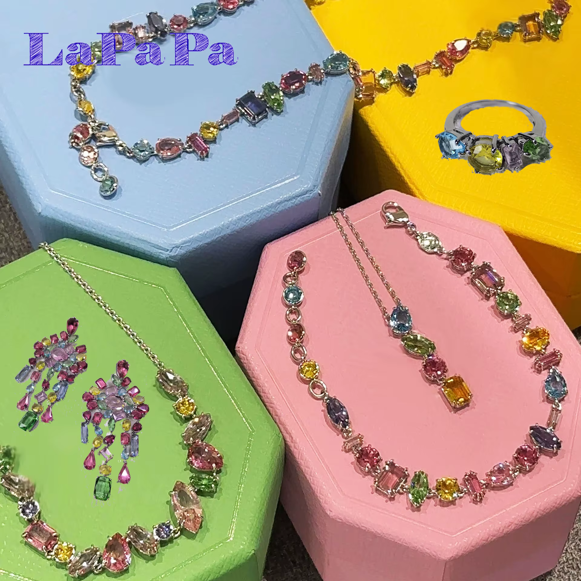 Ensemble de bijoux en cristal bonbon coloré Original, marque de luxe, collier, boucles d'oreilles, B