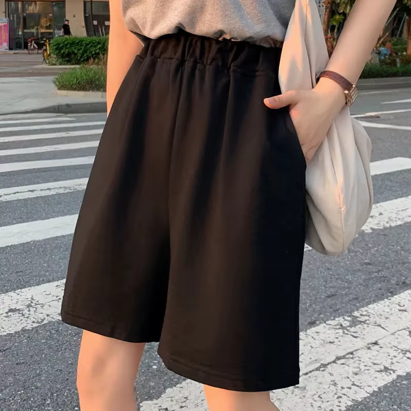 Y2k – pantalon court noir pour femmes, mode dames, taille élastique, taille haute, Streetwear, jambe