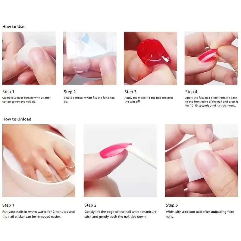 24 pièces carré moyen minimaliste coeur blanc imperméable faux ongles frottant bande et gelée colle