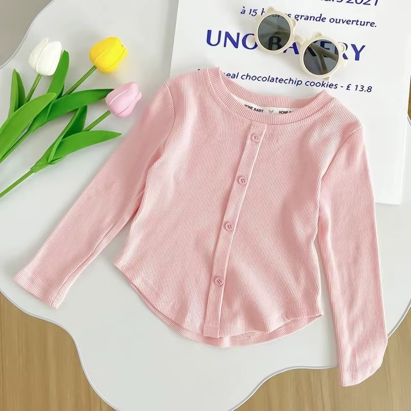 2-10Y filles chemise printemps automne nouveaux enfants à manches longues T-shirt couleur unie à la 