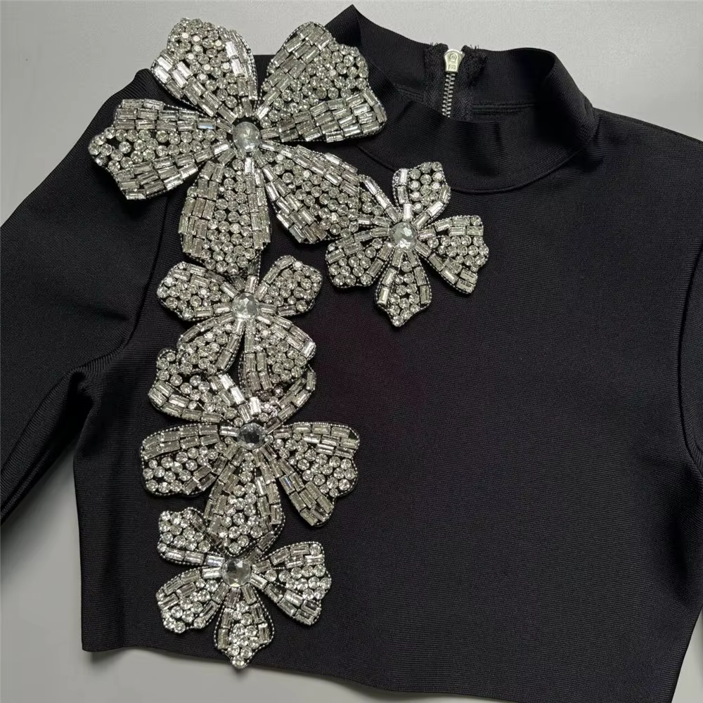 Ensemble deux pièces pour femmes, Sexy, diamants, manches longues, hauts, jupes, vêtements d'automne