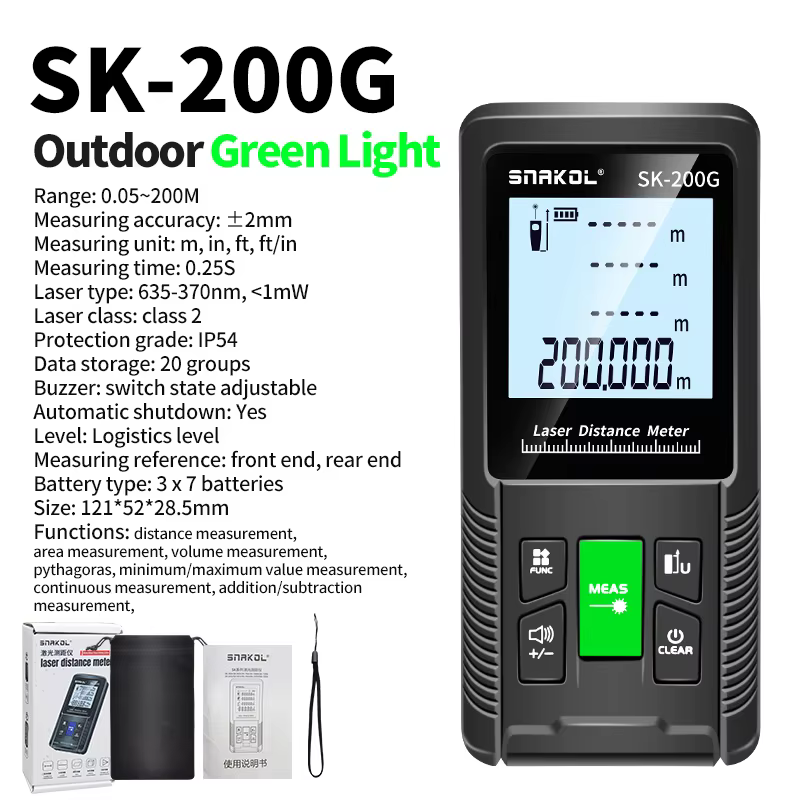 Snakol ruban à mesurer Laser 120M télémètre Laser vert haute précision Roulette fonctions de mesure 