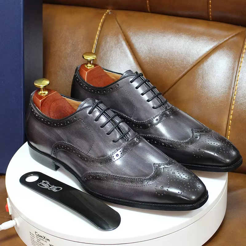 Chaussures Oxford à bout d'aile pour hommes, grandes tailles, faites à la main, en cuir de veau véri