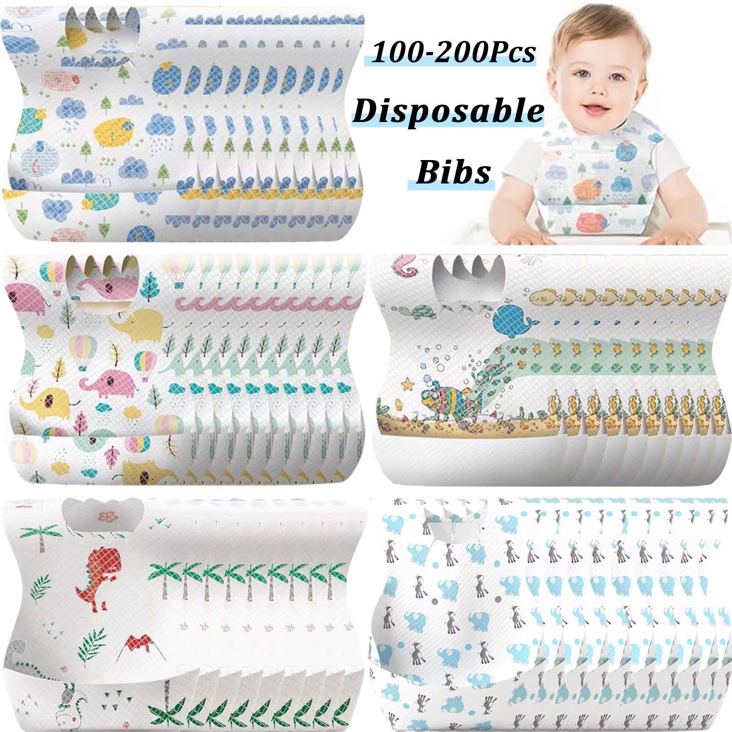 Bavoirs de bébé de poulet 100 pièces Bavoirs de voyage enveloppés individuels Attrape-nourriture éta