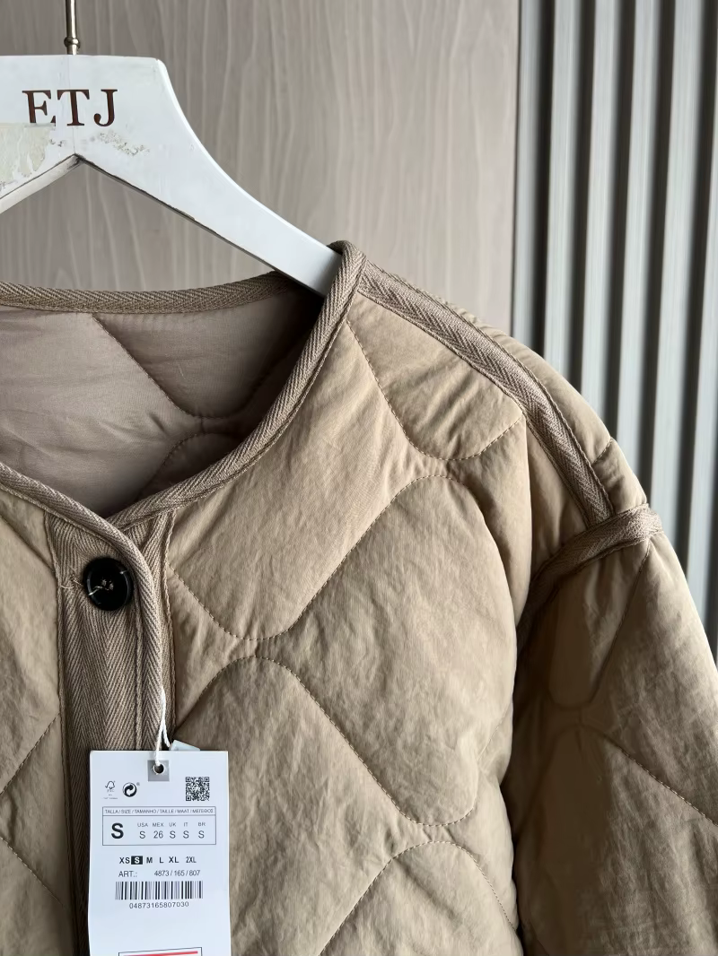ETJ 2025 printemps nouveau femme vintage col rond matelassé coton rembourré version ample de veste d