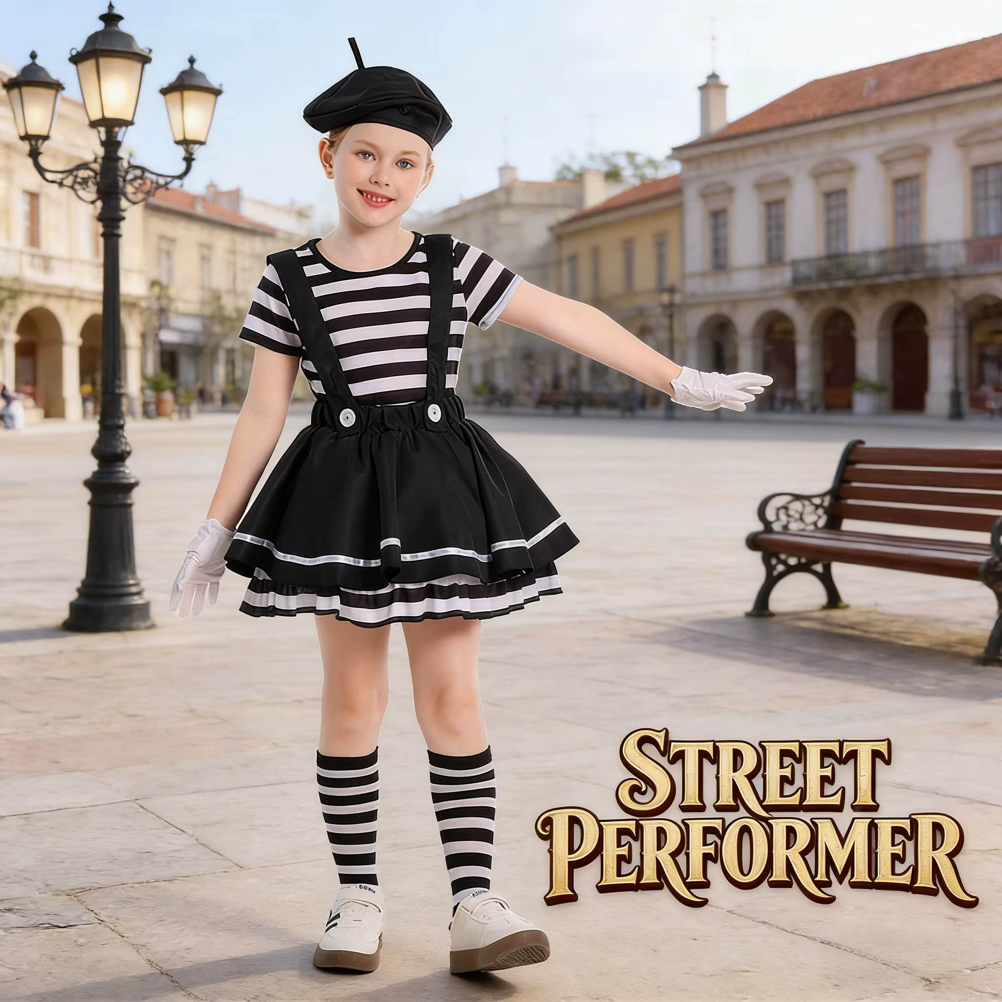 Costume de clown mime pour filles, tenue amusante pour spectacles, festivals, célébrations et théâtr