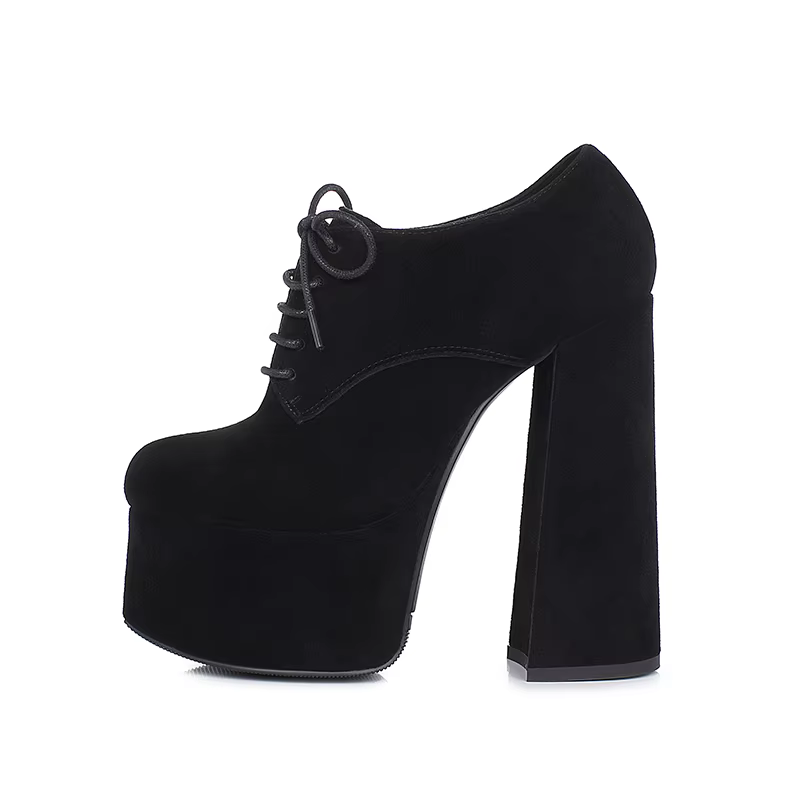 Arden Furtado printemps mouton daim bout rond talon carré plate-forme pompes Super haut talon Sexy à