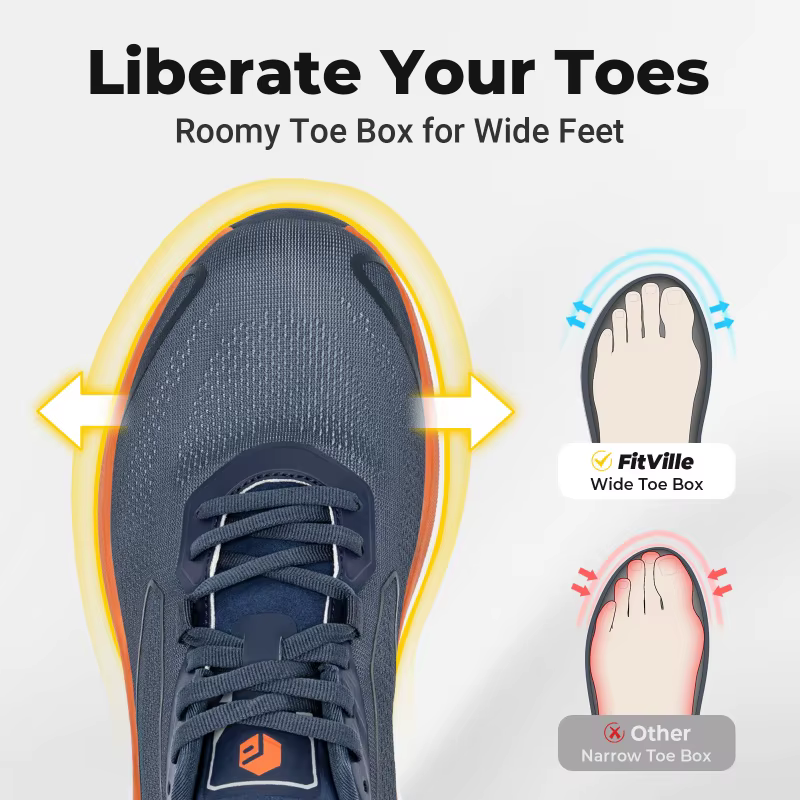 Chaussures de marche Fitville pour hommes, baskets à large conception, chaussures de tennis amorties