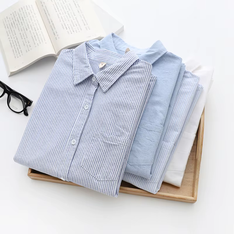 Chemise Oxford décontractée en coton pour femmes, chemisier rayé pour dames, chemises monochromes, b