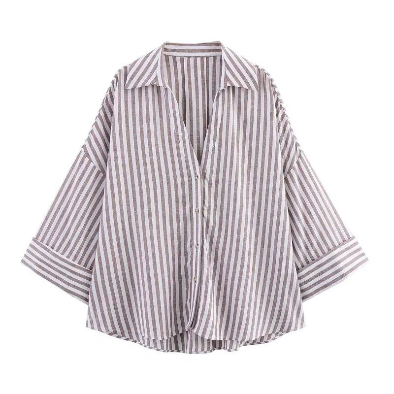 MUJER rayé chemise femme blanc chemises décontractées amples pour les femmes été boutonné chemises e