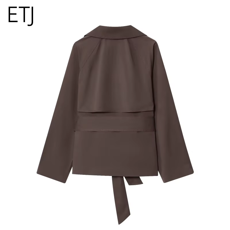ETJ automne 2025 nouvelle collection femmes style britannique revers double boutonnage maillard coul