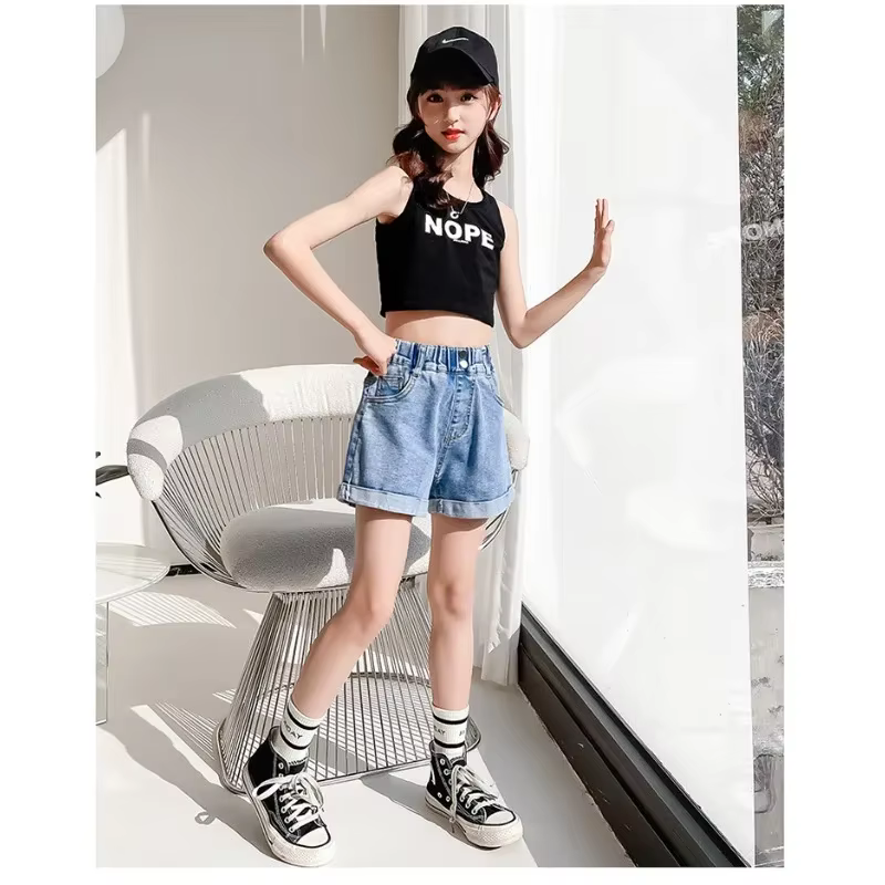 Shorts en jean d'été pour filles, décontractés, extensibles, respirants et confortables, pour enfant
