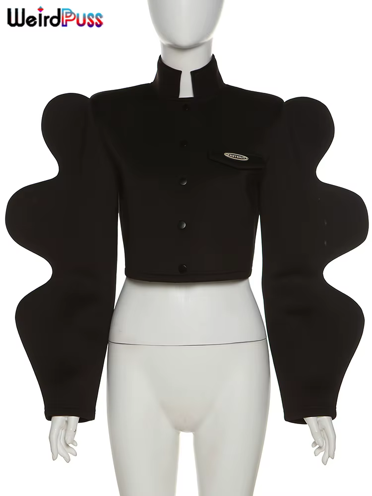 Weird Puss-Veste à Manches Spéciales pour Femme, Manteau Court Décontracté, à Simple Boutonnage, Cou