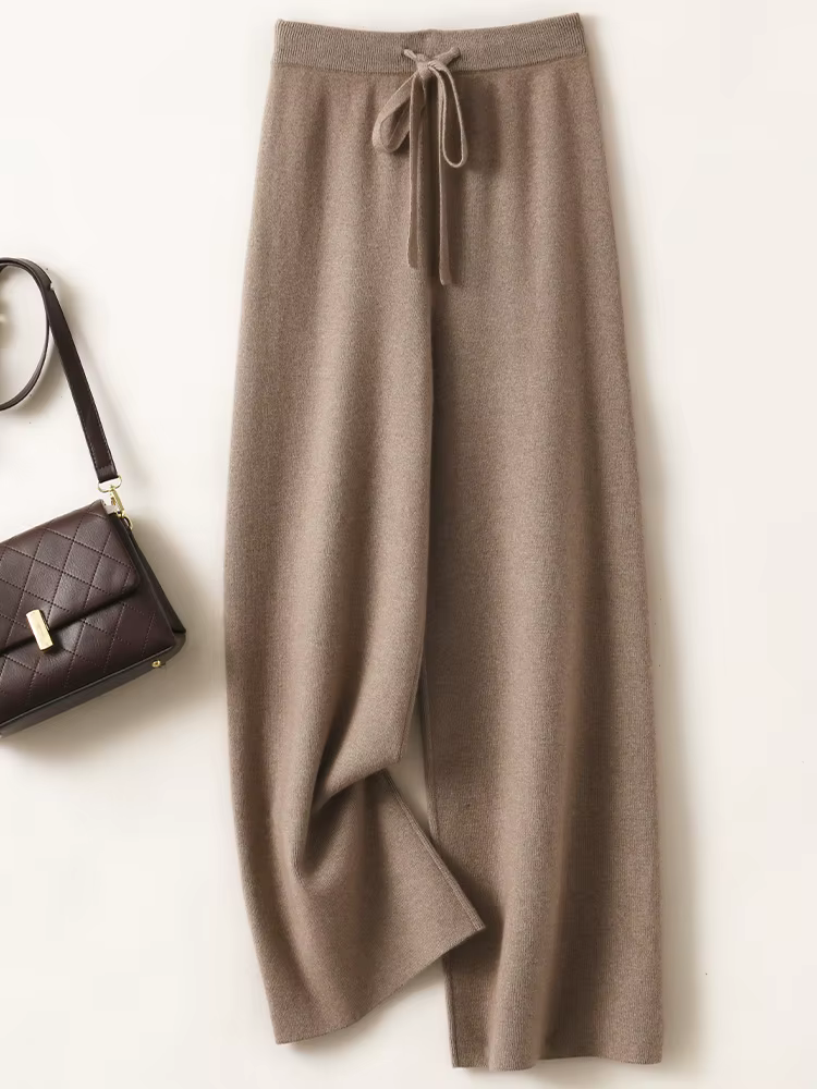 Pantalon basique doux et décontracté pour femme, avec ceinture, tricot 100% laine mérinos, populaire