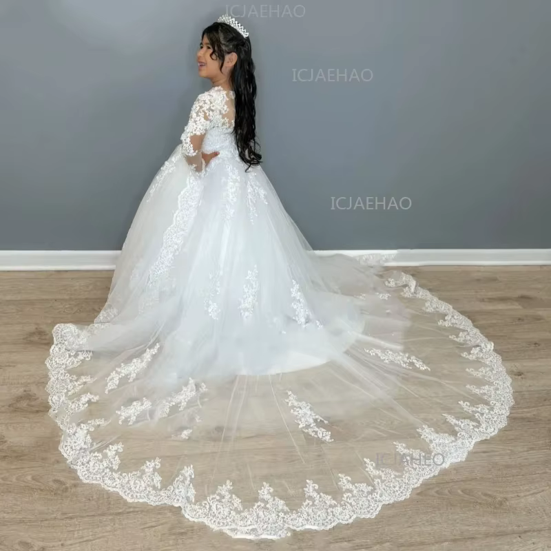 Robe de soirée blanche pour enfants 2026Sleeve Performance Host Birthday Kids, longue, style tutu, a