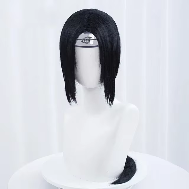 Perruque de Cosplay Anime Itachi Uchiha, Cheveux Synthétiques Longs et Lisses, Noir, Degré de Chaleu