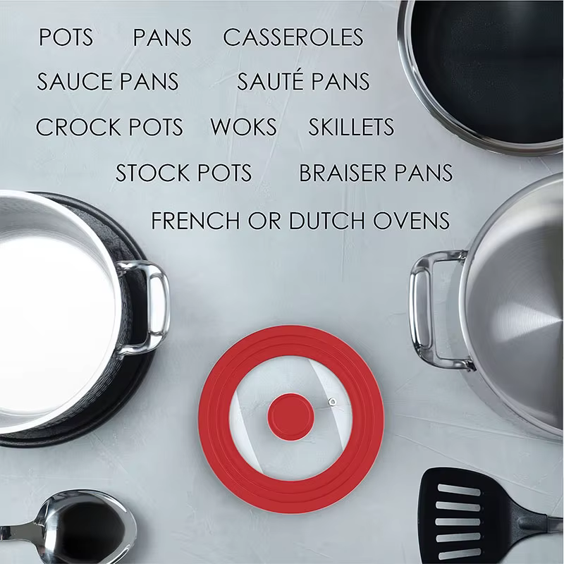 Couvercle de casserole multifonctionnel en verre trempé PGY avec rebord en silicone, poignée anti-ch