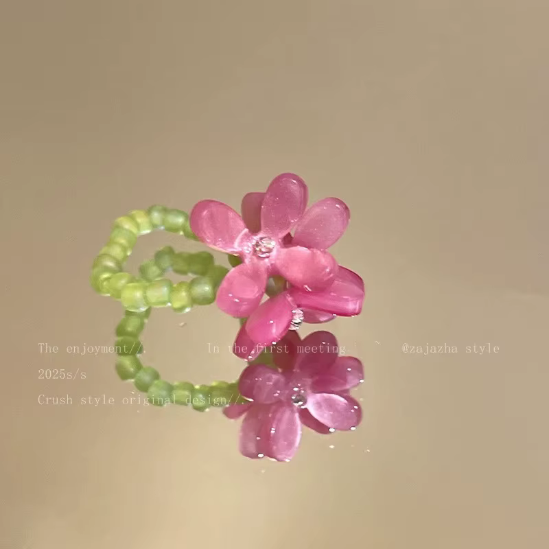 Bague romantique en forme de fleur violette, nouvelle collection printemps été, anneaux élastiques e