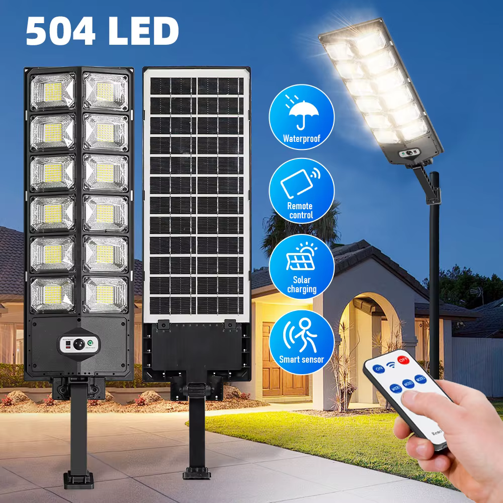 Lampe solaire à 504 LED avec détecteur de mouvement, 12000 lumens, étanche, luminaire d'extérieur, i