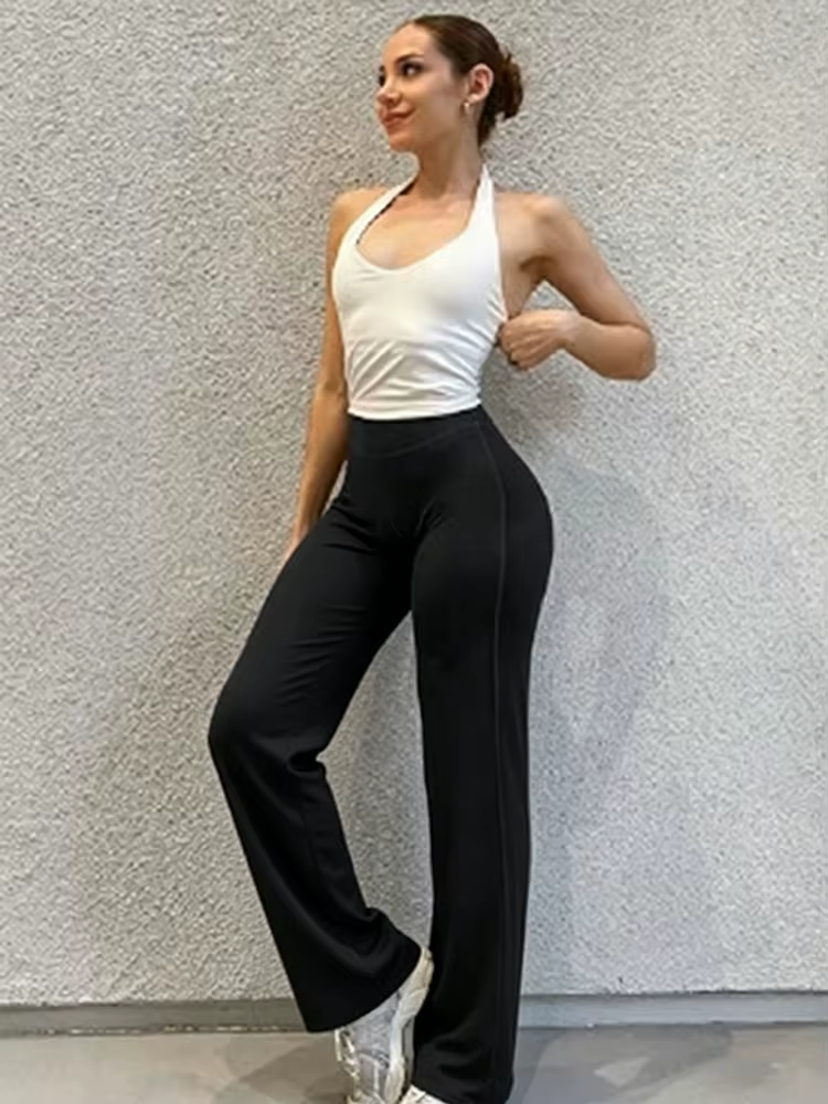 Pantalon de sport souple à jambe droite pour femme, taille mi-haute, pour yoga, fitness, entraînemen