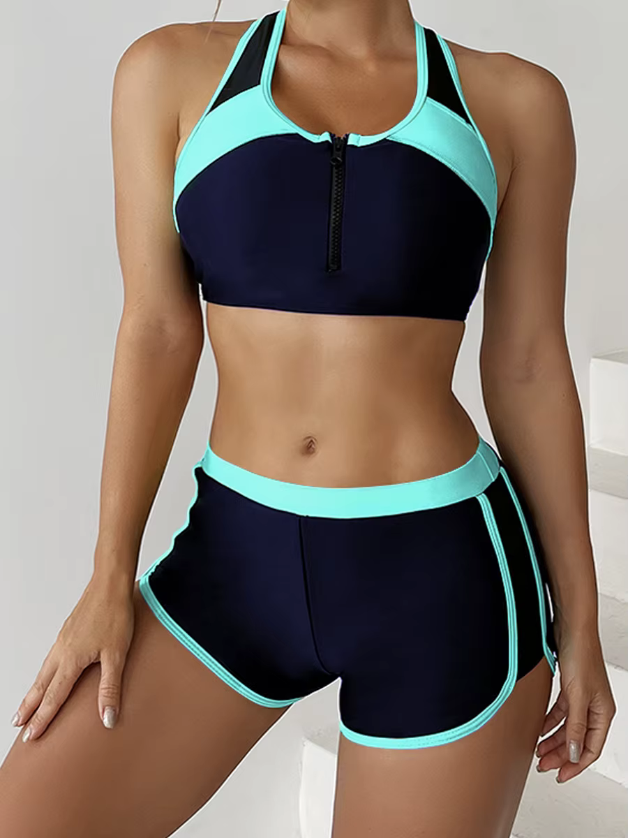 Maillot de bain deux pièces pour femmes, ensemble Tankini avec fermeture éclair, short taille haute,