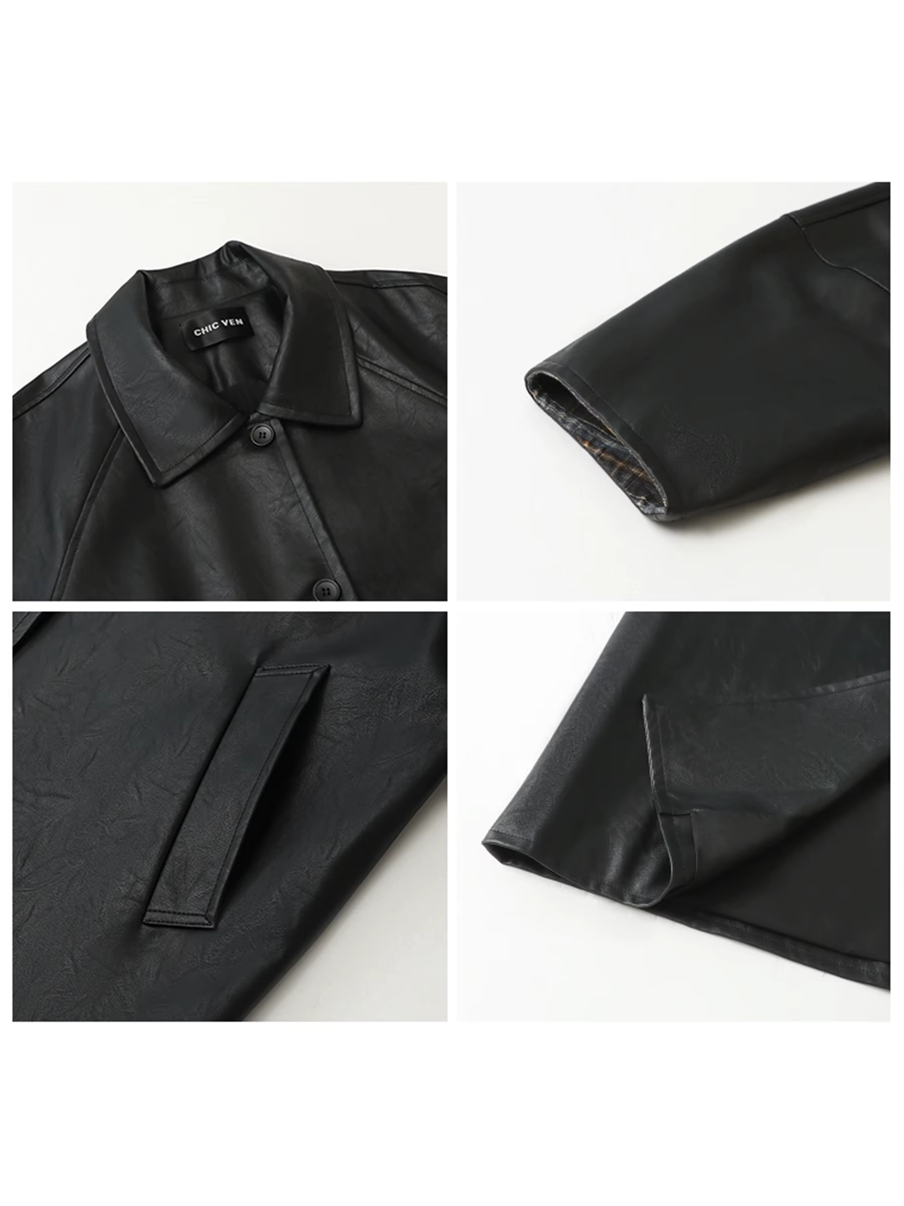 Manteau long en PU pour femme CHIC VEN, nouveau modèle décontracté avec ceinture, en similicuir, cou