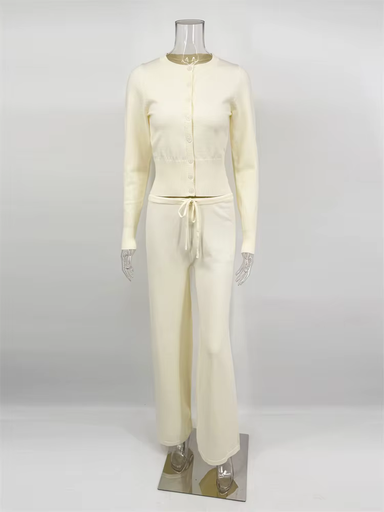 Tossy décontracté tricot femme tenues survêtement à lacets côtelé Cardigan haut et taille haute pant