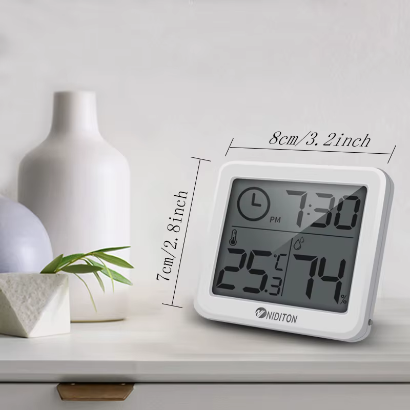 NIDIBOU- Horloge numérique de bureau avec température et humidité, horloges murales pour la maison, 