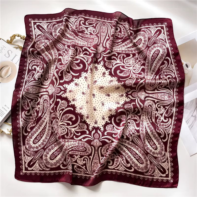 Foulard carré imprimé Paisley pour femmes, en Satin doux, semblable à de la soie, fin, Style Mature,