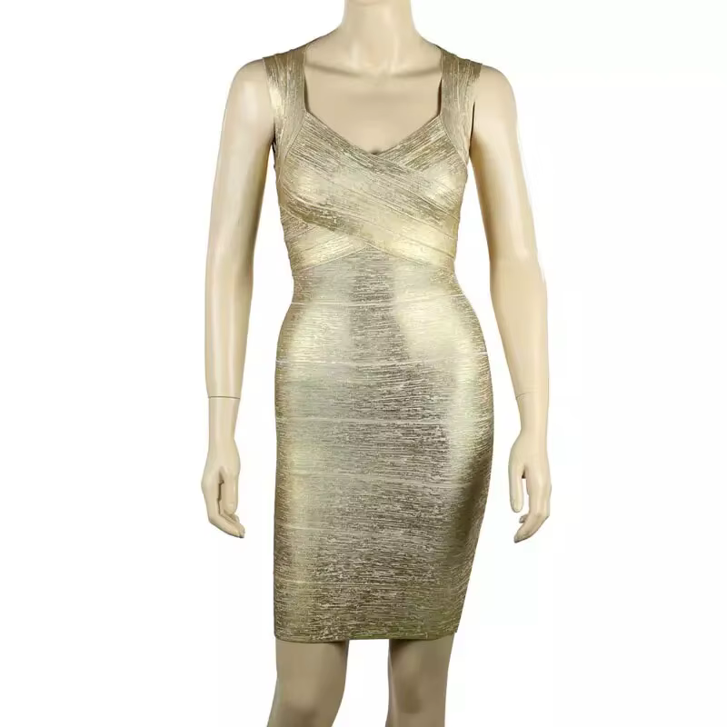 Robe de soirée moulante pour femmes, grande taille, couleur or argent, sans manches, Sexy, Bandage,