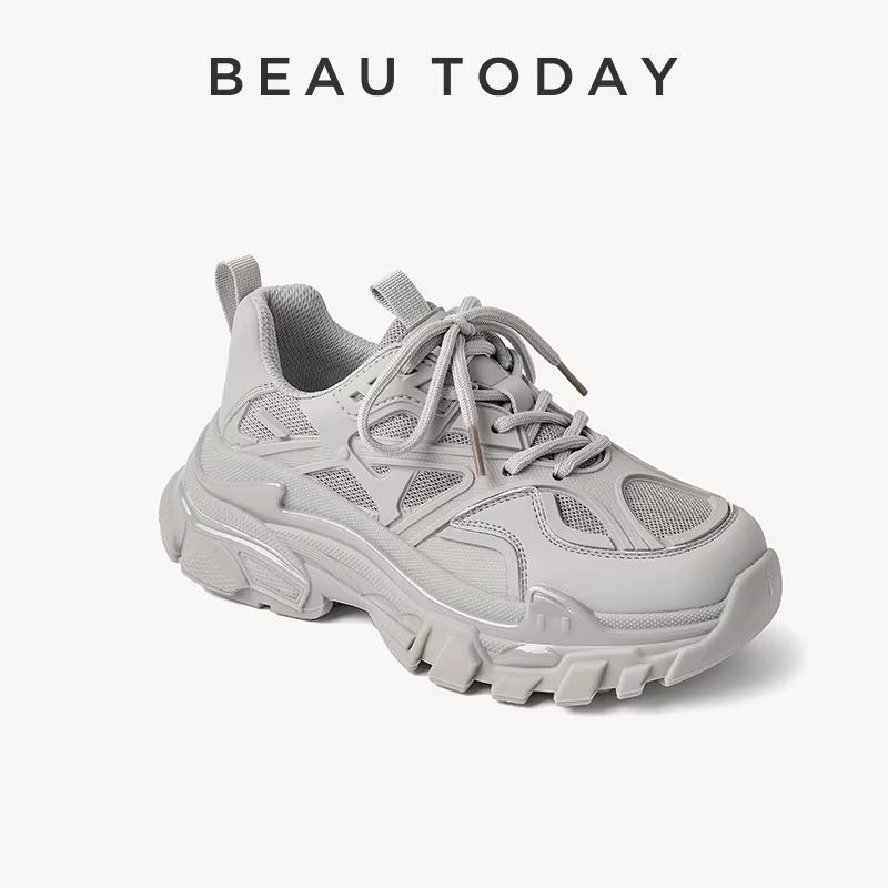 BEAUTODAY-Baskets Massives en Maille Respirante pour Femme, Chaussures Rondes à Semelle Épaisse, Fai
