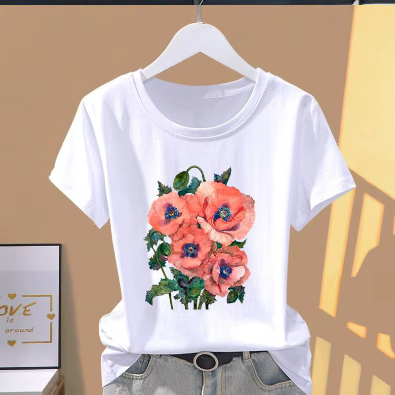 T-Shirt à Manches Courtes pour Femme, Vêtement Imprimé Papillon, Mode Pop, Décontracté