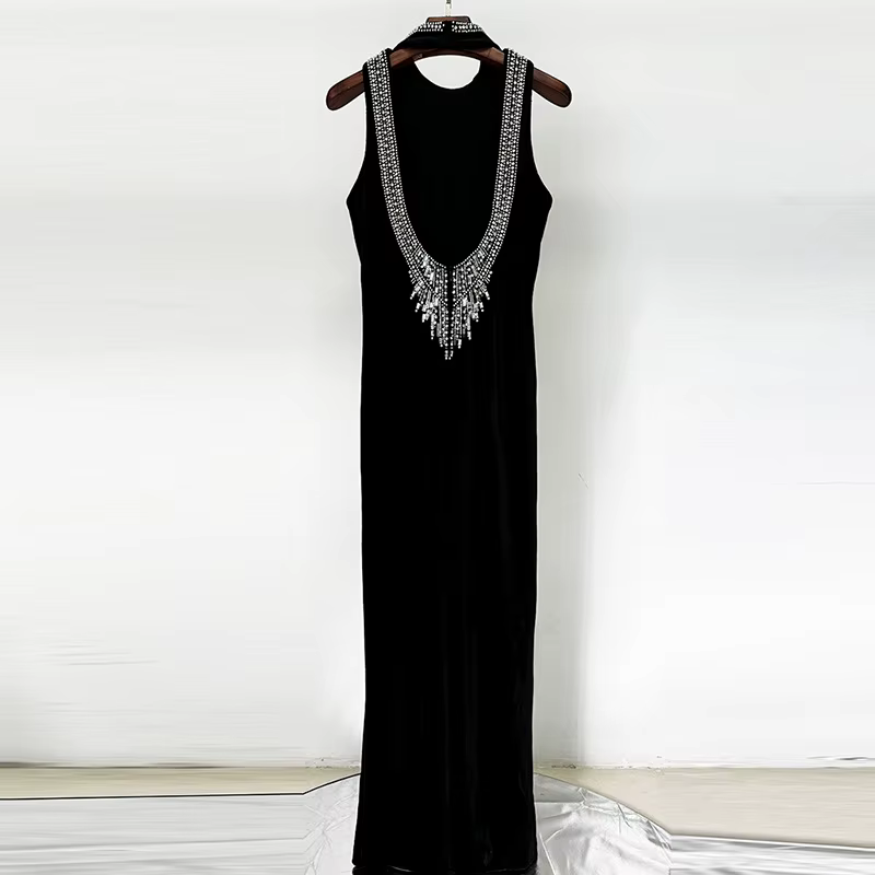 Robe à perles lourdes pour femmes, Streetwear tendance, élégante, amincissante, Sexy, dos nu, en vel
