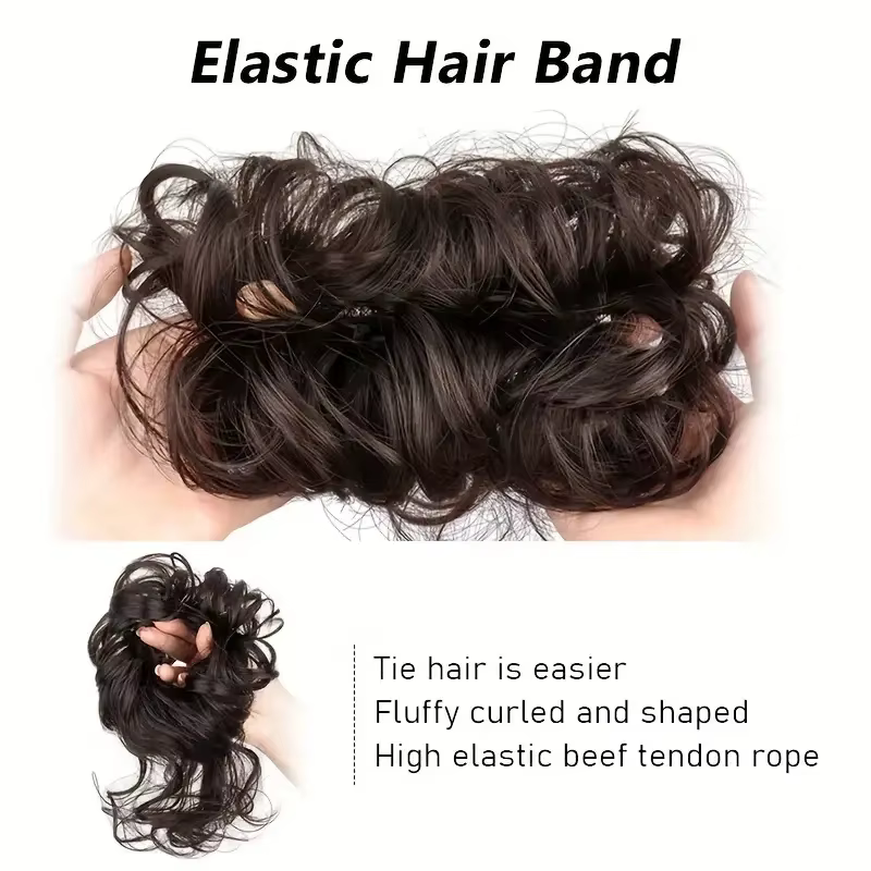Chignon synthétique élégant bouclé en caoutchouc élastique, moelleux, facile à coiffer, adapté à un 