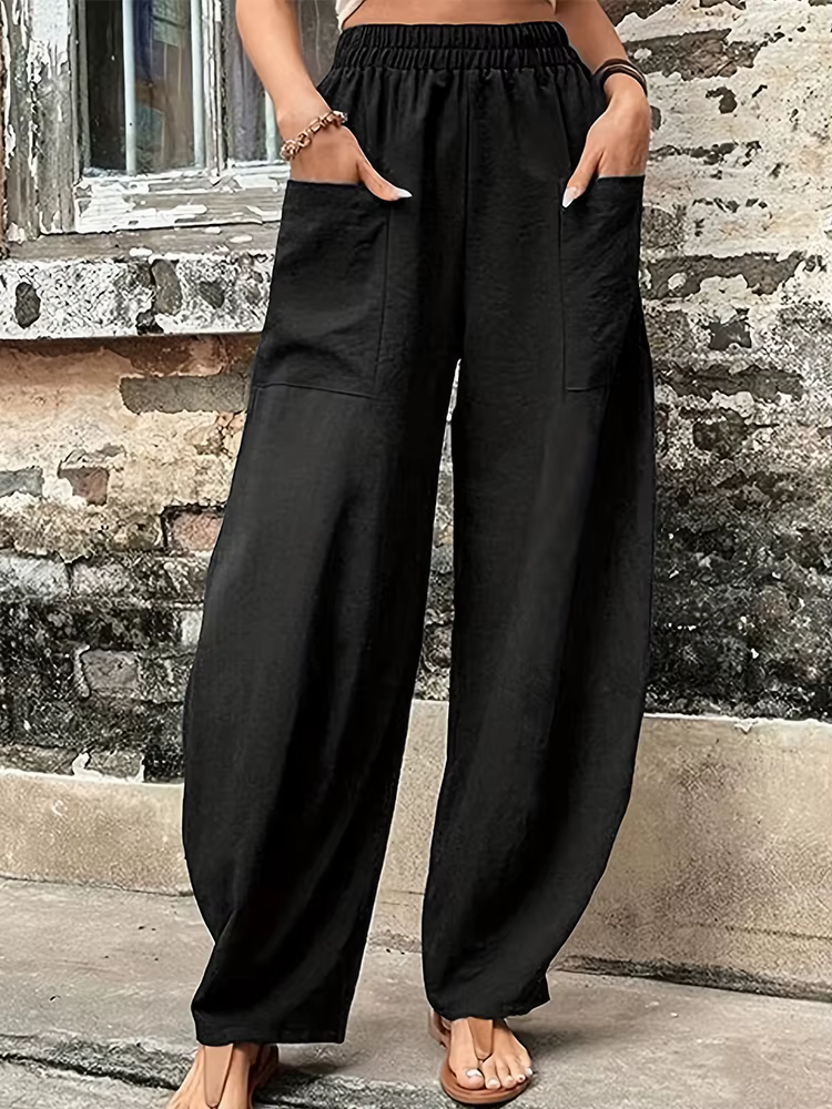 Pantalons Harem en Coton-Lin pour Femmes Grande Taille Pantalons Décontractés à Coupe Ample Rétro Ta