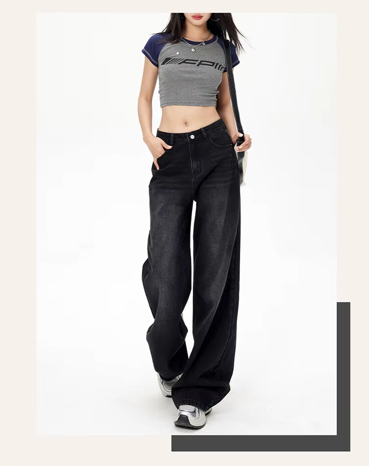 Lady RetroY2K Style taille haute jean pantalon femmes mode jambe droite Denim pantalon filles chaude