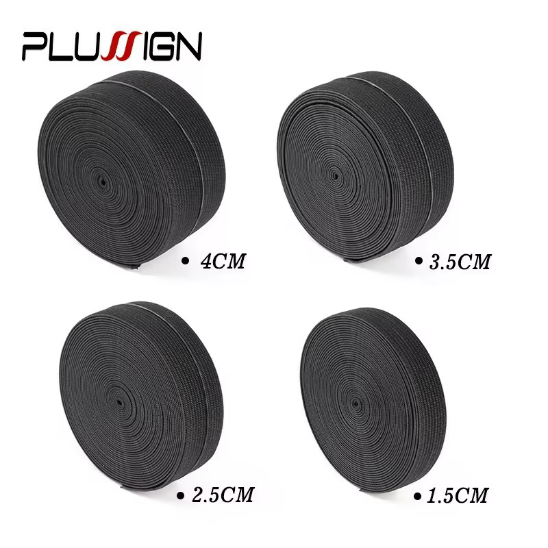 Bande élastique noire pour perruques, 5 mètres de largeur, 1.5-4cm, garniture de ceinture en Spandex