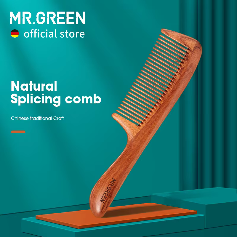 MR.GREEN – peigne à cheveux en bois naturel, Structure d'épissure, brosse à dents fines, antistatiqu