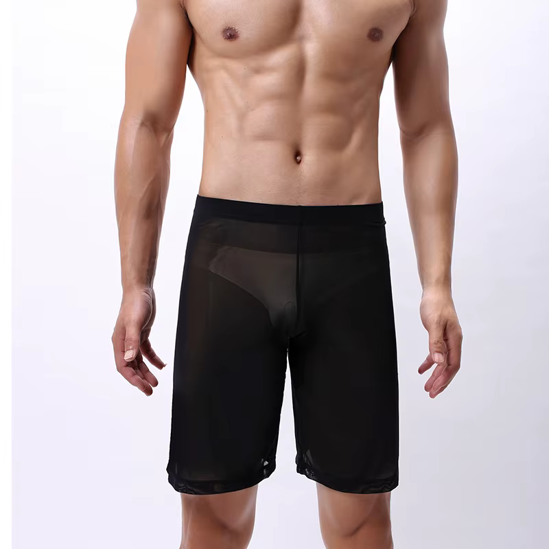 Boxer pour hommes, jambes longues, respirant, en maille transparente, pour entraînement sportif, séc