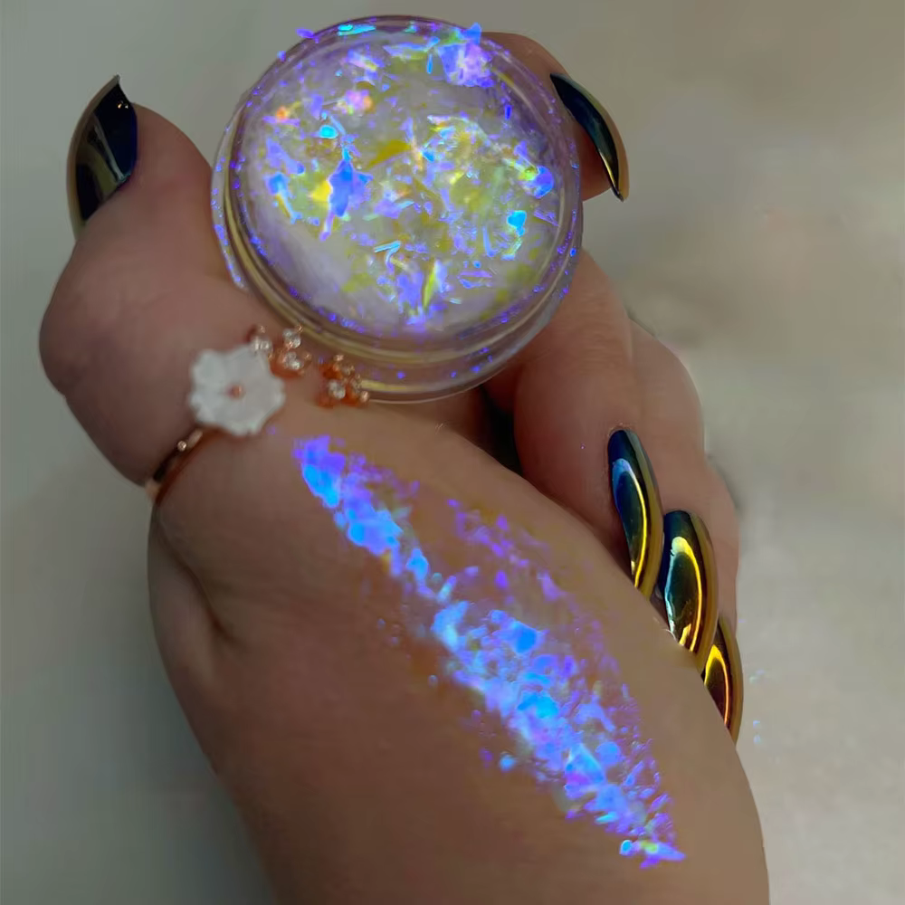 1 pot de paillettes pour ongles Aurora Chameleon Snowflake ultra-fines, irisées, holographiques, opa