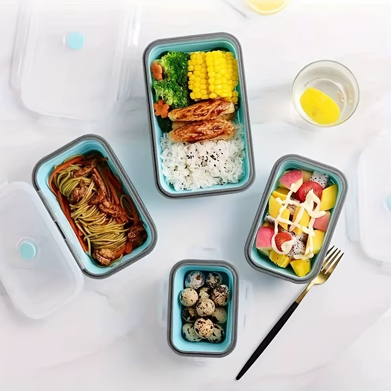 Conteneur de stockage des aliments pliable en Silicone, boîte à déjeuner empilable permettant de gag