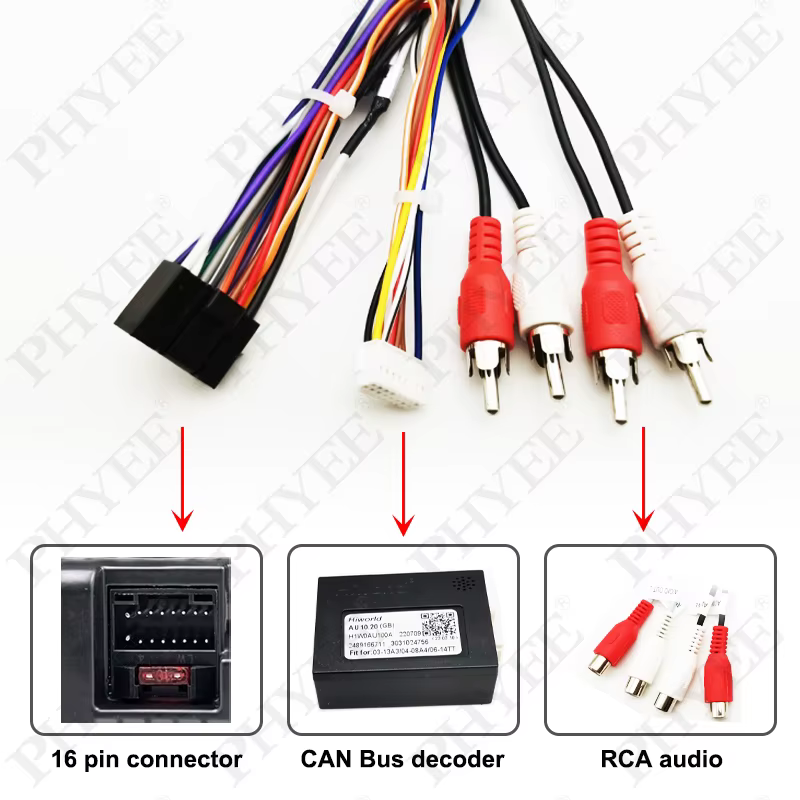 CAN Bus Adaptateur de faisceau de décodeur Quadlock, 16 broches, connecteur de verrouillage, RCA, câ