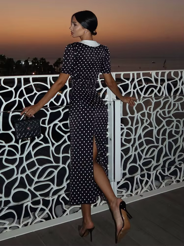 Robes imprimées à pois pour femmes mode Sexy Streetwear manches courtes gaine col rabattu col en v l