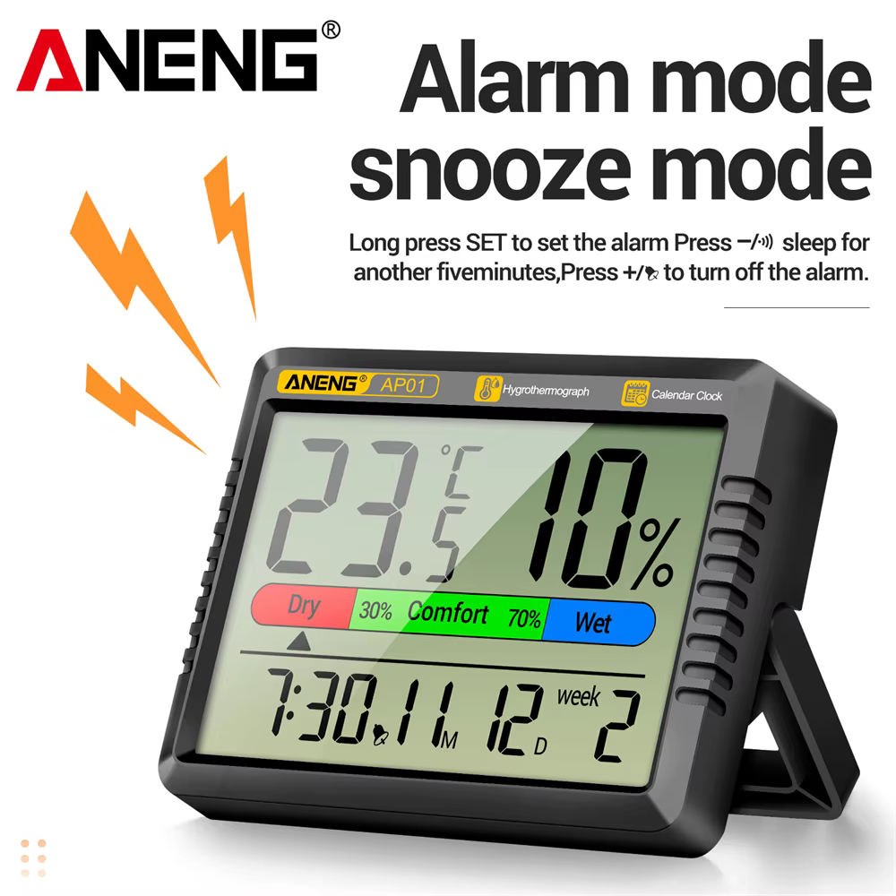 Thermomètre-hygromètre numérique ANENG AP01 avec mode alarme snooze, thermomètre d'air, humidité, mu
