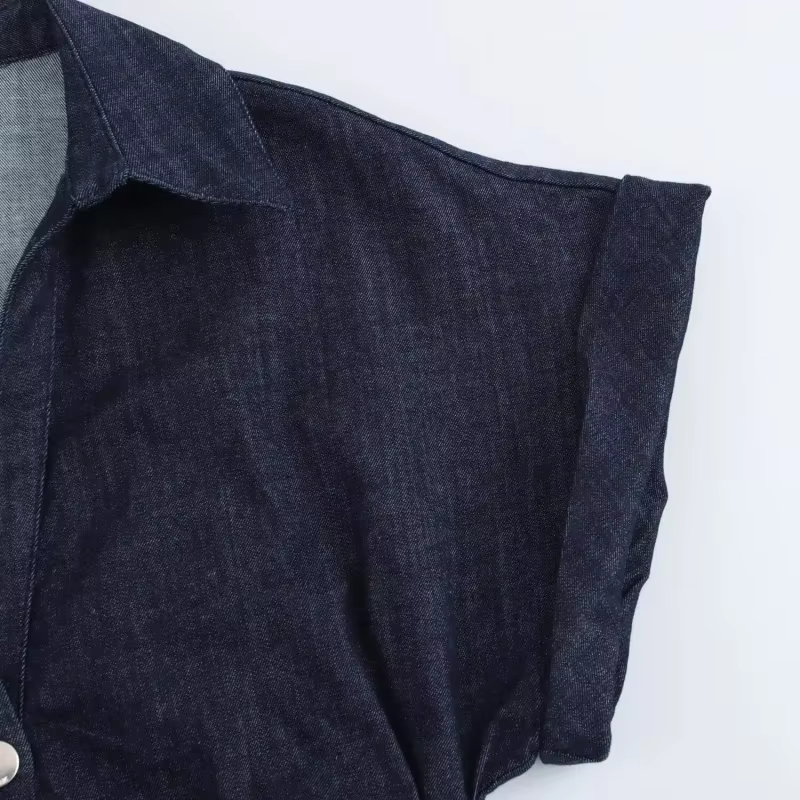 Printemps nouvelle série 1975 denim robe MIDI avec revers côté fermeture éclair mode rides taille mi