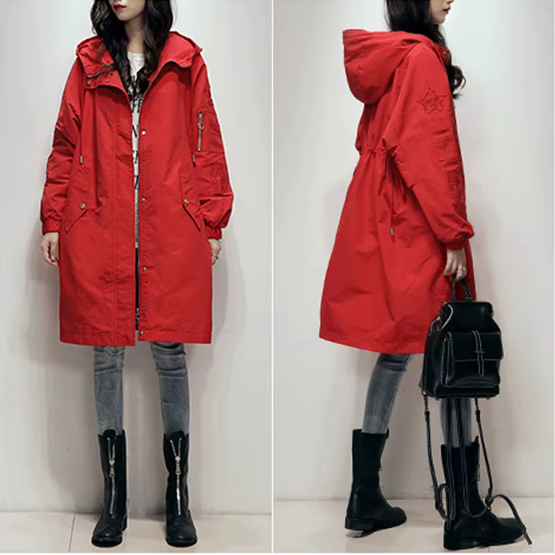 Coupe-vent brodé Long pour femmes, manteau Chic, ample, taille collectée, mode Hong Kong, nouvelle c