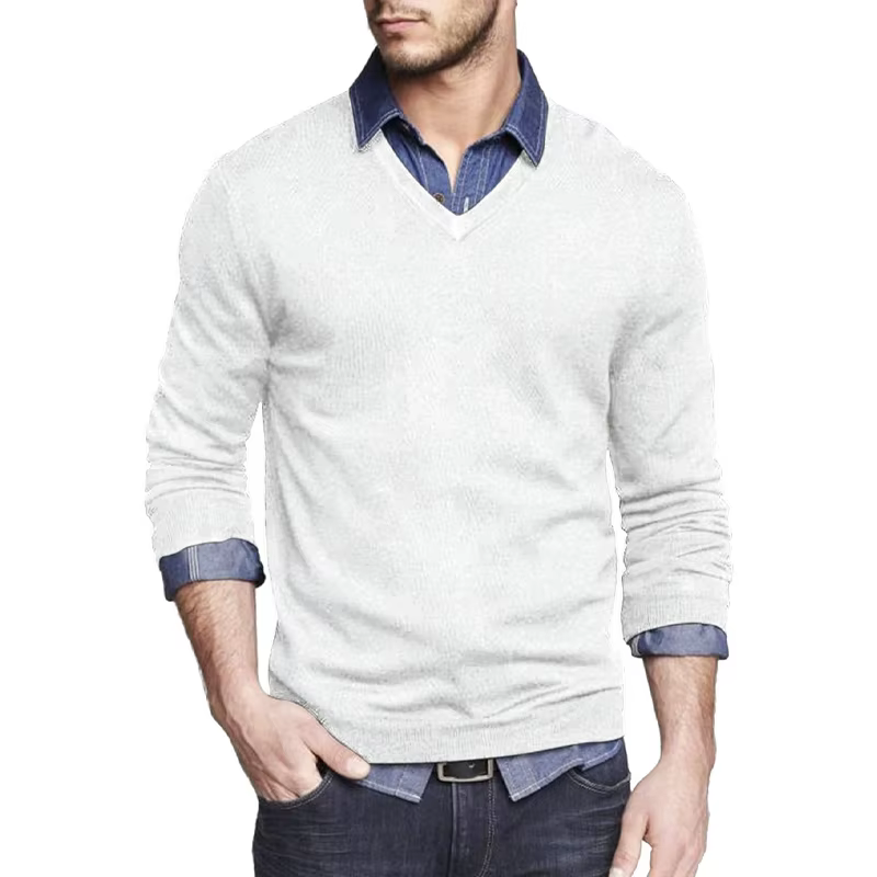Pull à manches longues et col en V pour hommes, coupe cintrée, en tricot, robe légère, pull décontra