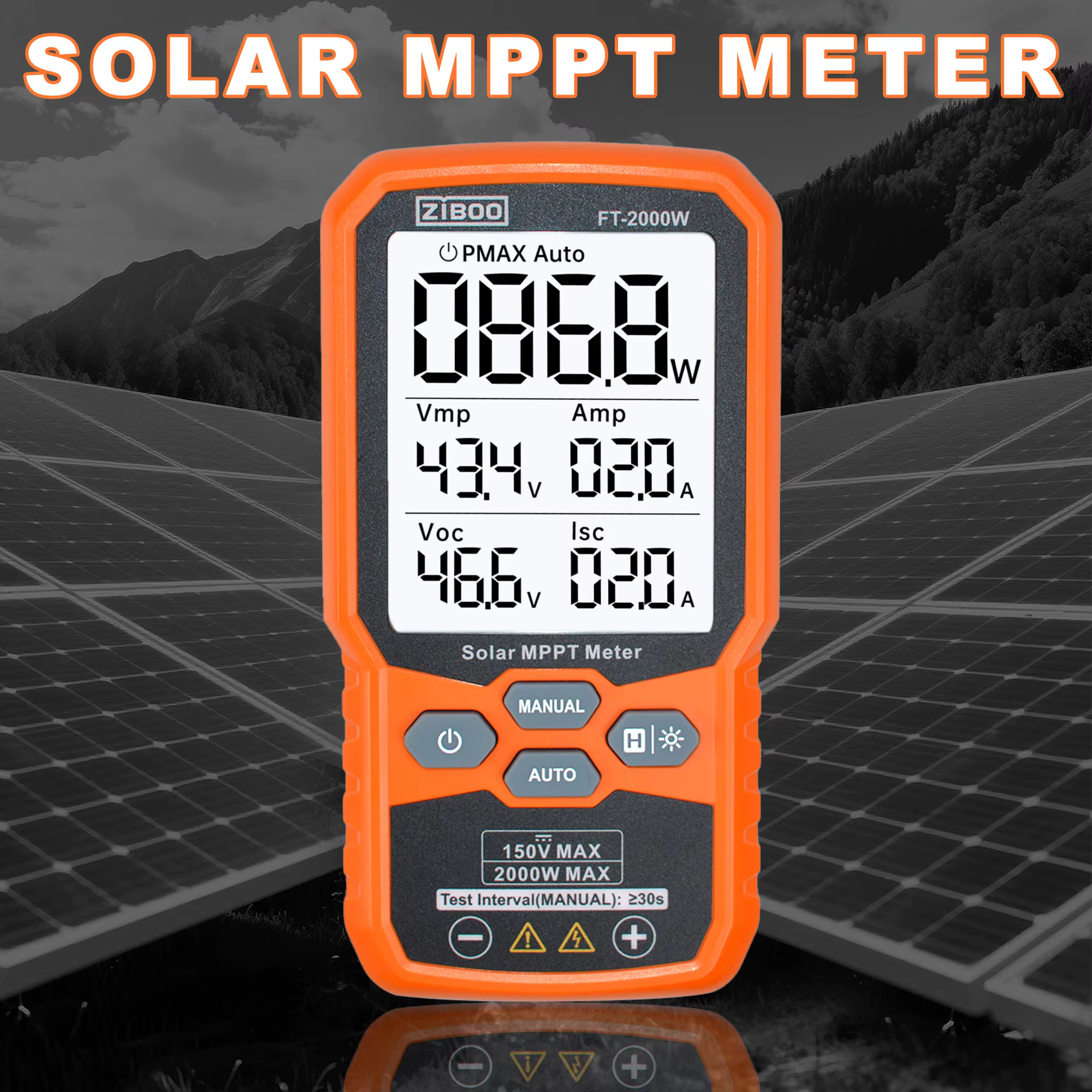 ZIBOO FT-2000W testeur de panneaux solaires compteur MPPT tension de Circuit ouvert et courant de co
