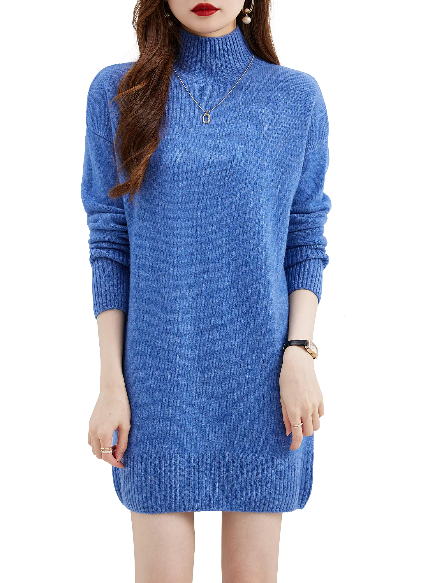 Pull à col roulé femmes pulls 100% laine mérinos longue robe pull automne hiver chaud à manches long